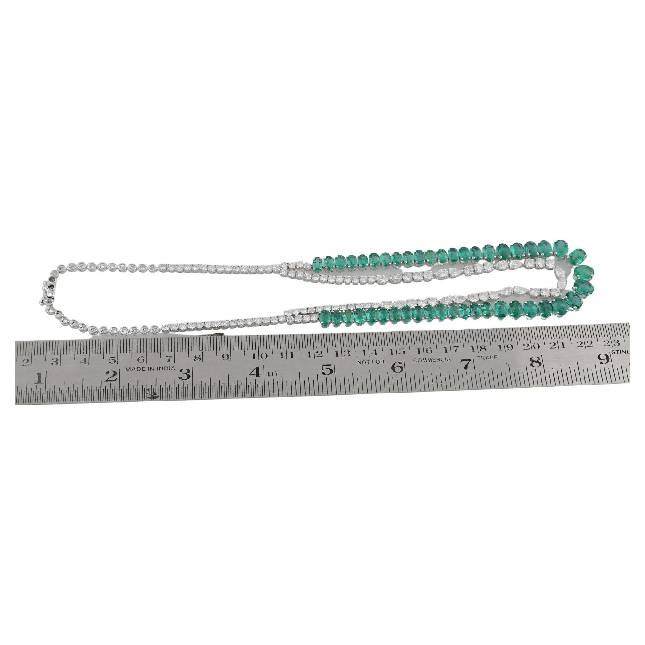 Women's Oval Cut Natural Emerald Gemstone Necklace Diamond 14 Karat White Gold Jewelry For Sale