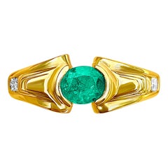 Oval Cut Natural Emerald Ring in 14K Yellow Gold