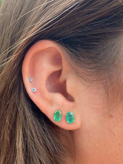 1.5 Carat Oval Cut Natural Emerald Stud Earrings in 14k Solid Gold