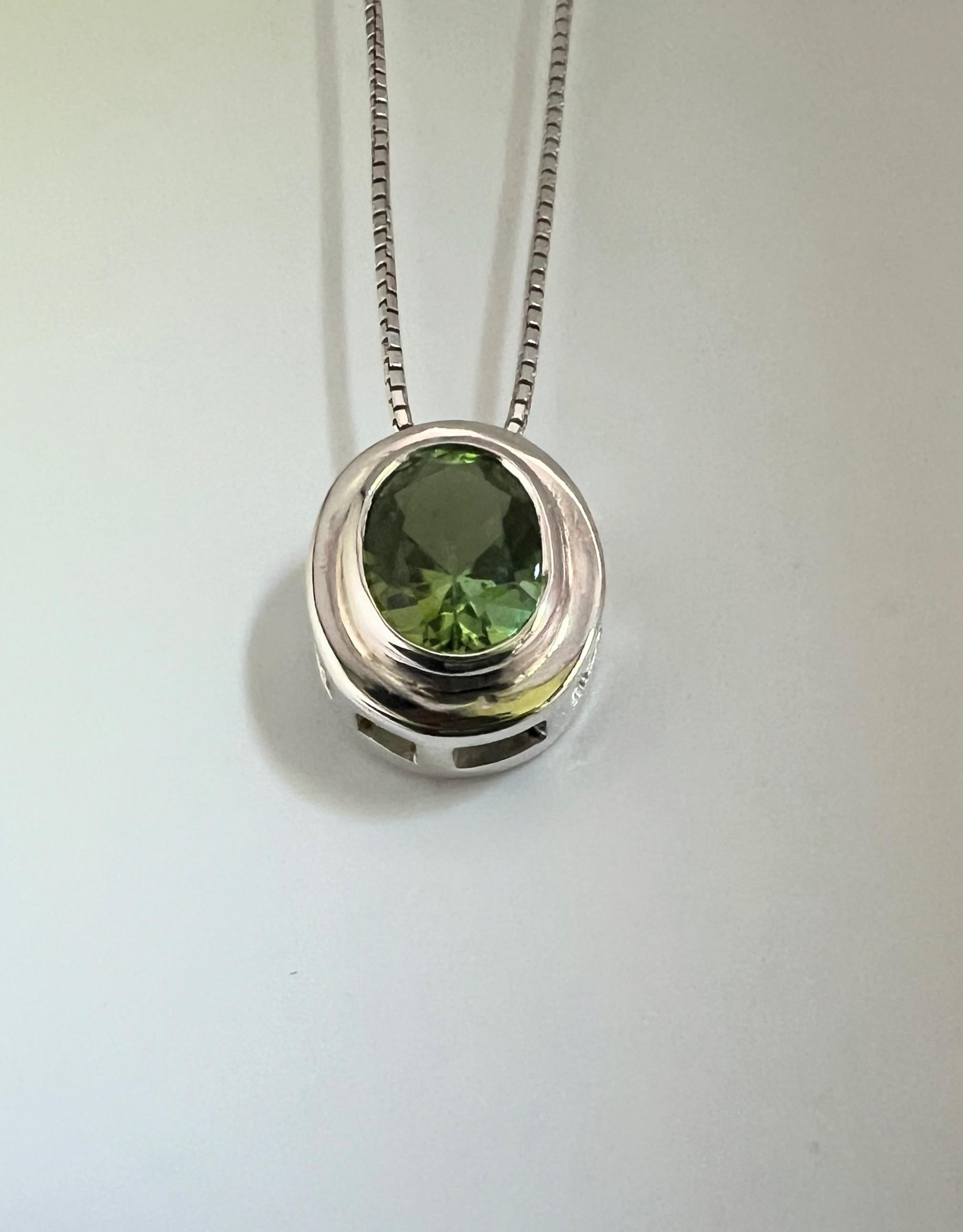 Oval Cut Natural Rare Green Citrine Pendant Necklace For Sale 4