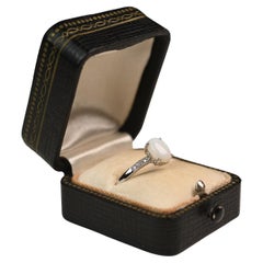 Opal Engagement Ring. 0.80ct Oval Cut Opal Diamond Accent Ring 14K White Gold