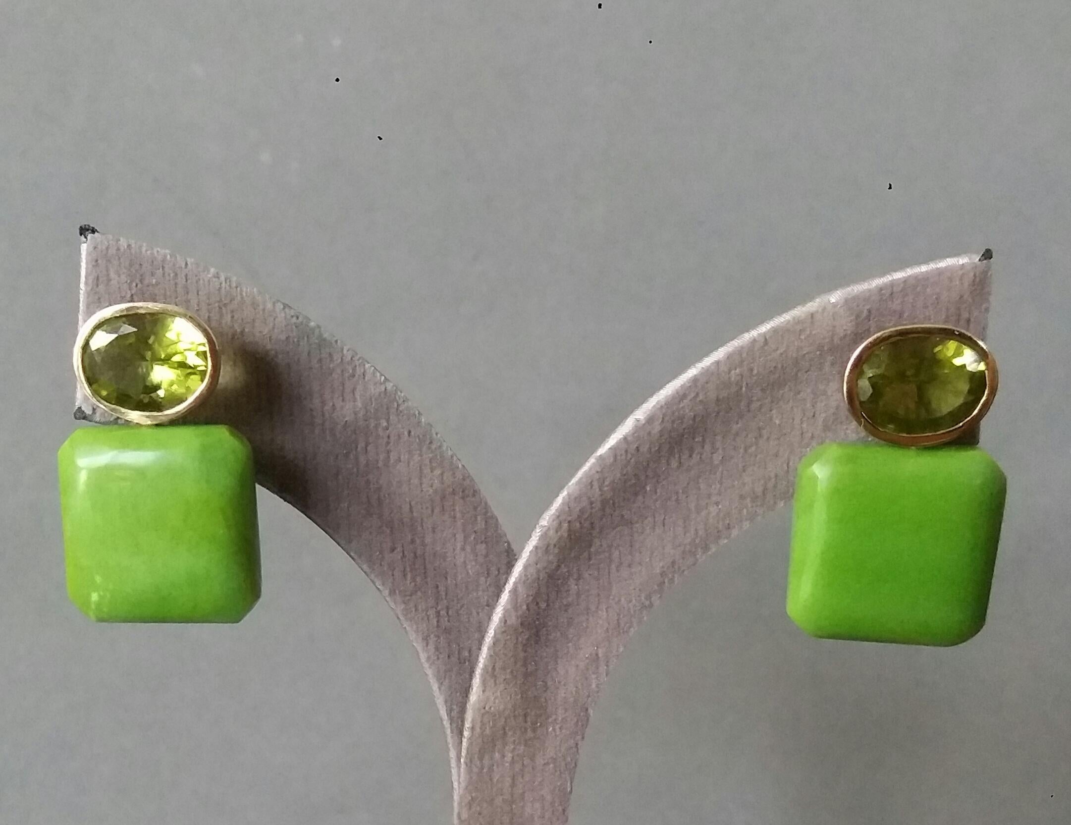 Oval Cut Peridot Turkmenistan Green Turquoise Octagon 14K Yellow Gold Earrings For Sale 7
