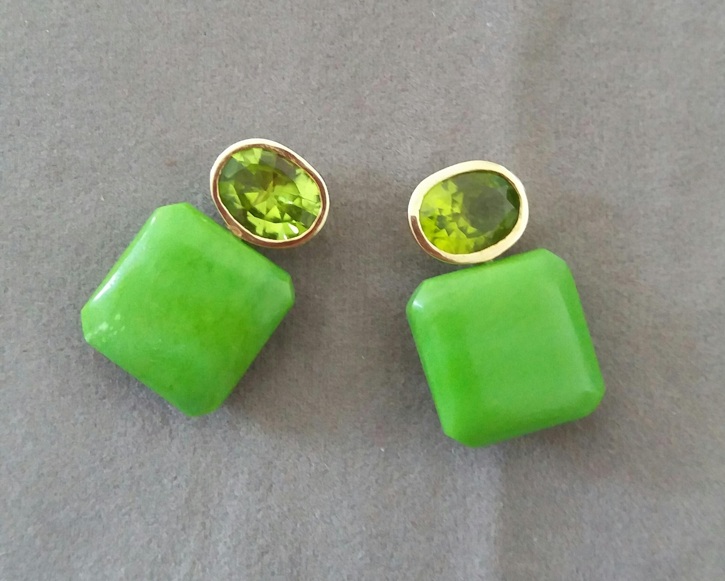 Mixed Cut Oval Cut Peridot Turkmenistan Green Turquoise Octagon 14K Yellow Gold Earrings For Sale
