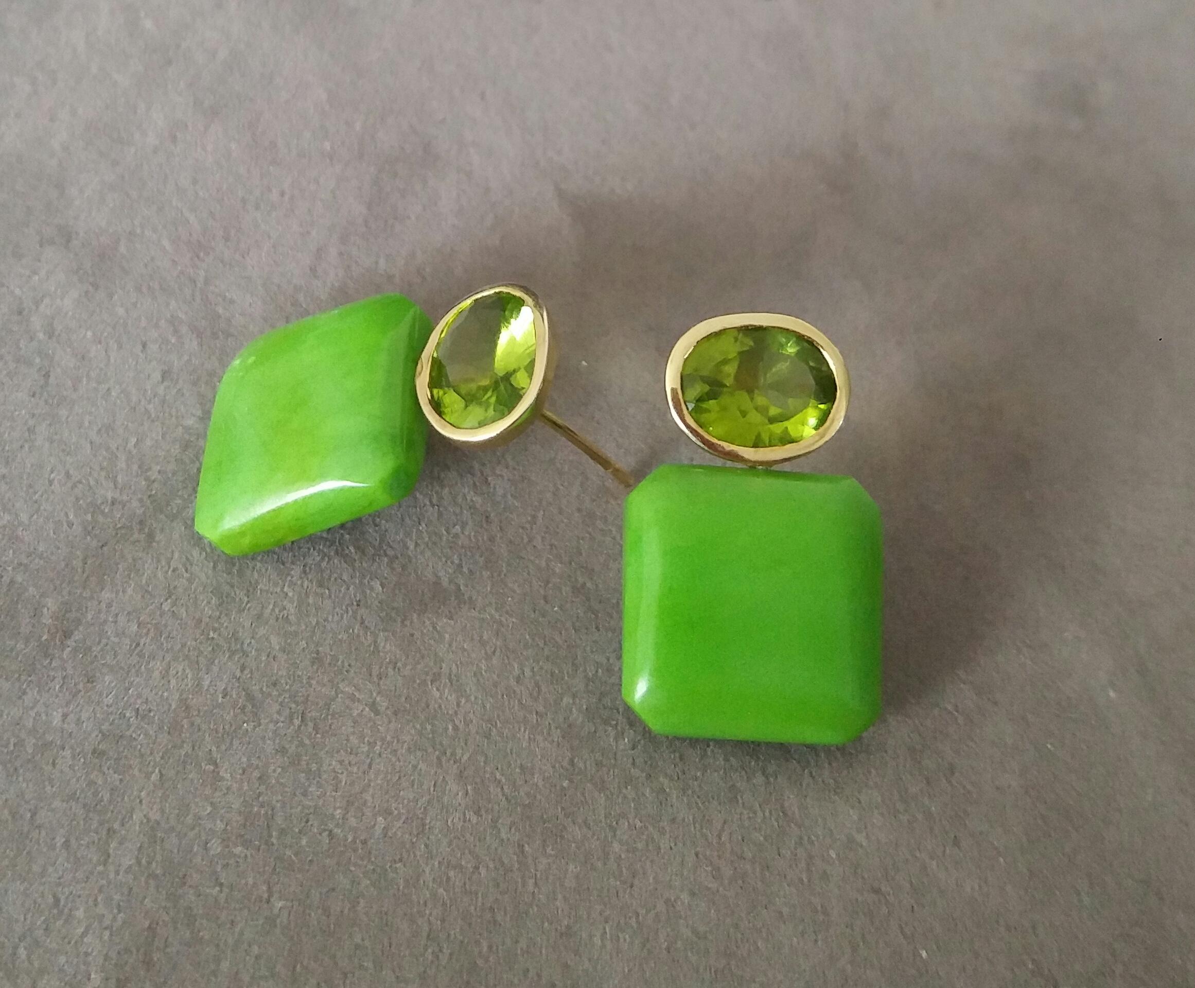 Women's Oval Cut Peridot Turkmenistan Green Turquoise Octagon 14K Yellow Gold Earrings For Sale