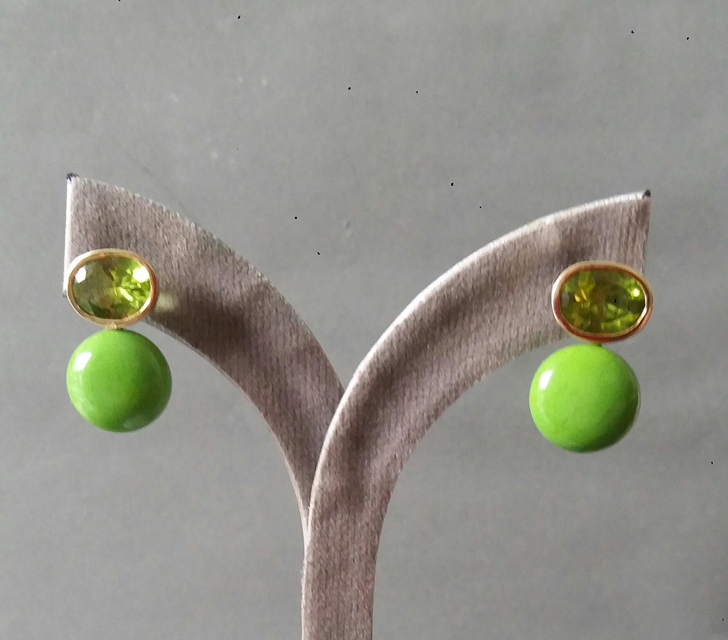 Oval Cut Peridot Turkmenistan Green Turquoise Round Cab 14K Yellow Gold Earrings For Sale 8