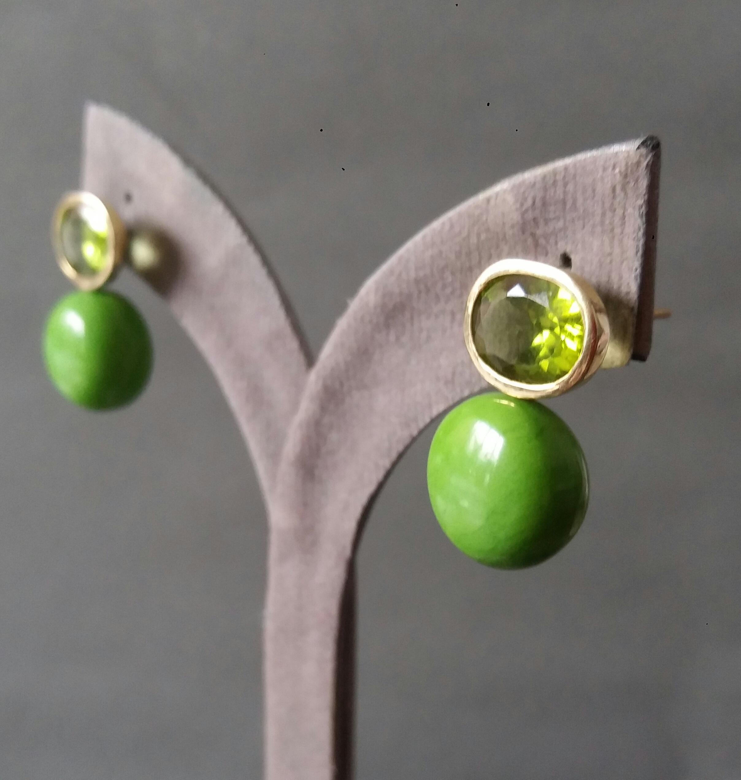 Oval Cut Peridot Turkmenistan Green Turquoise Round Cab 14K Yellow Gold Earrings For Sale 9