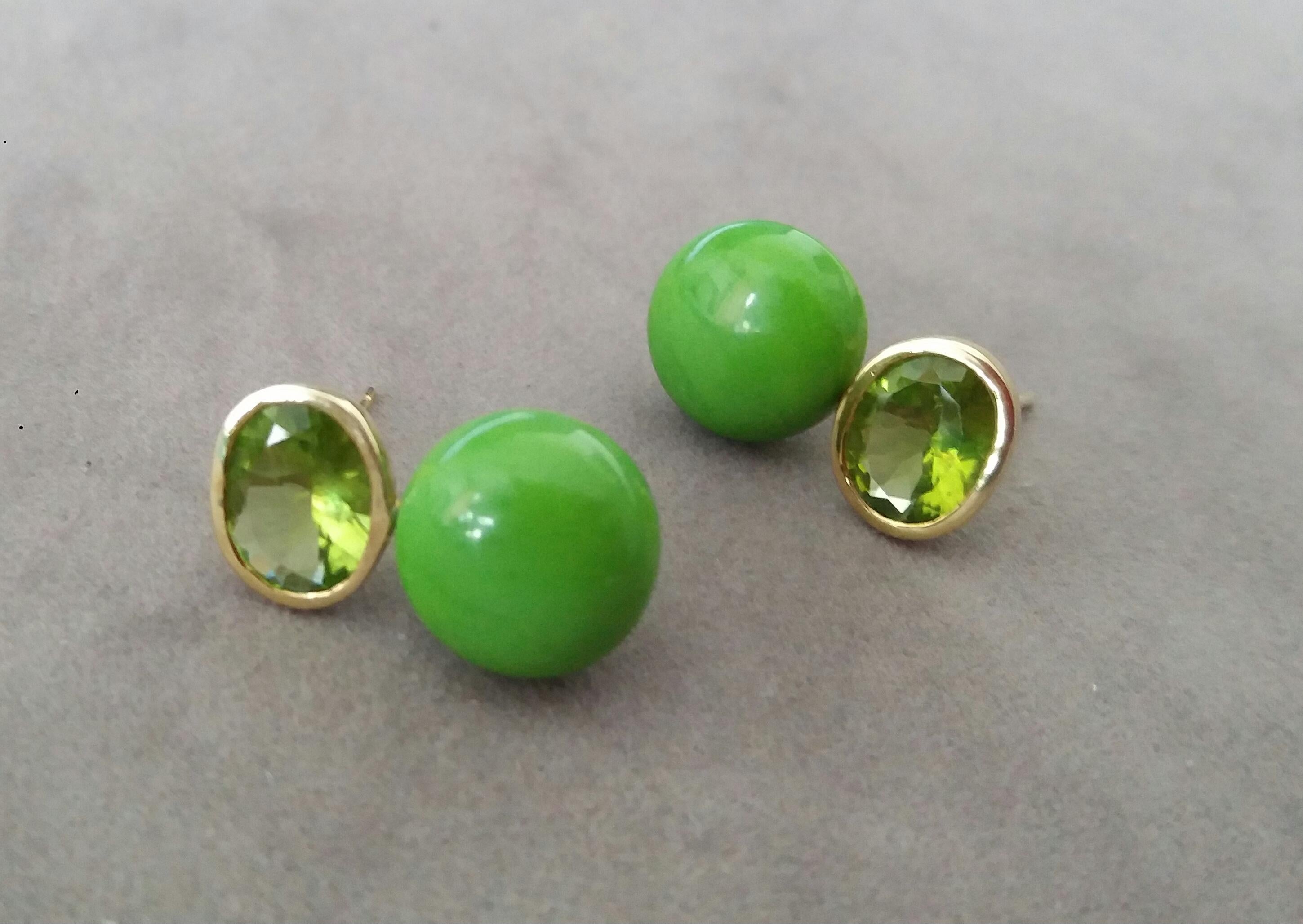 Mixed Cut Oval Cut Peridot Turkmenistan Green Turquoise Round Cab 14K Yellow Gold Earrings For Sale
