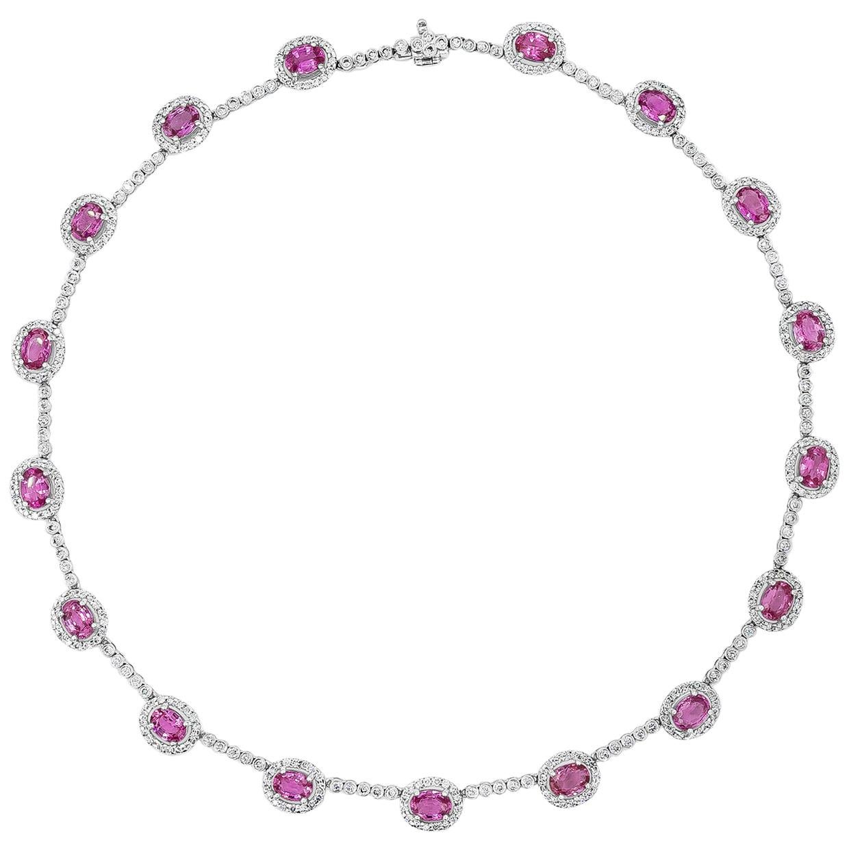 238.27 Carat Mixed Cut Pink Sapphire and Diamond Collar Necklace For ...