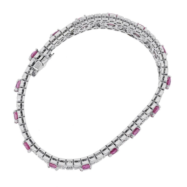 Oval Cut Pink Sapphire and Round Diamond Bracelet For Sale at 1stDibs