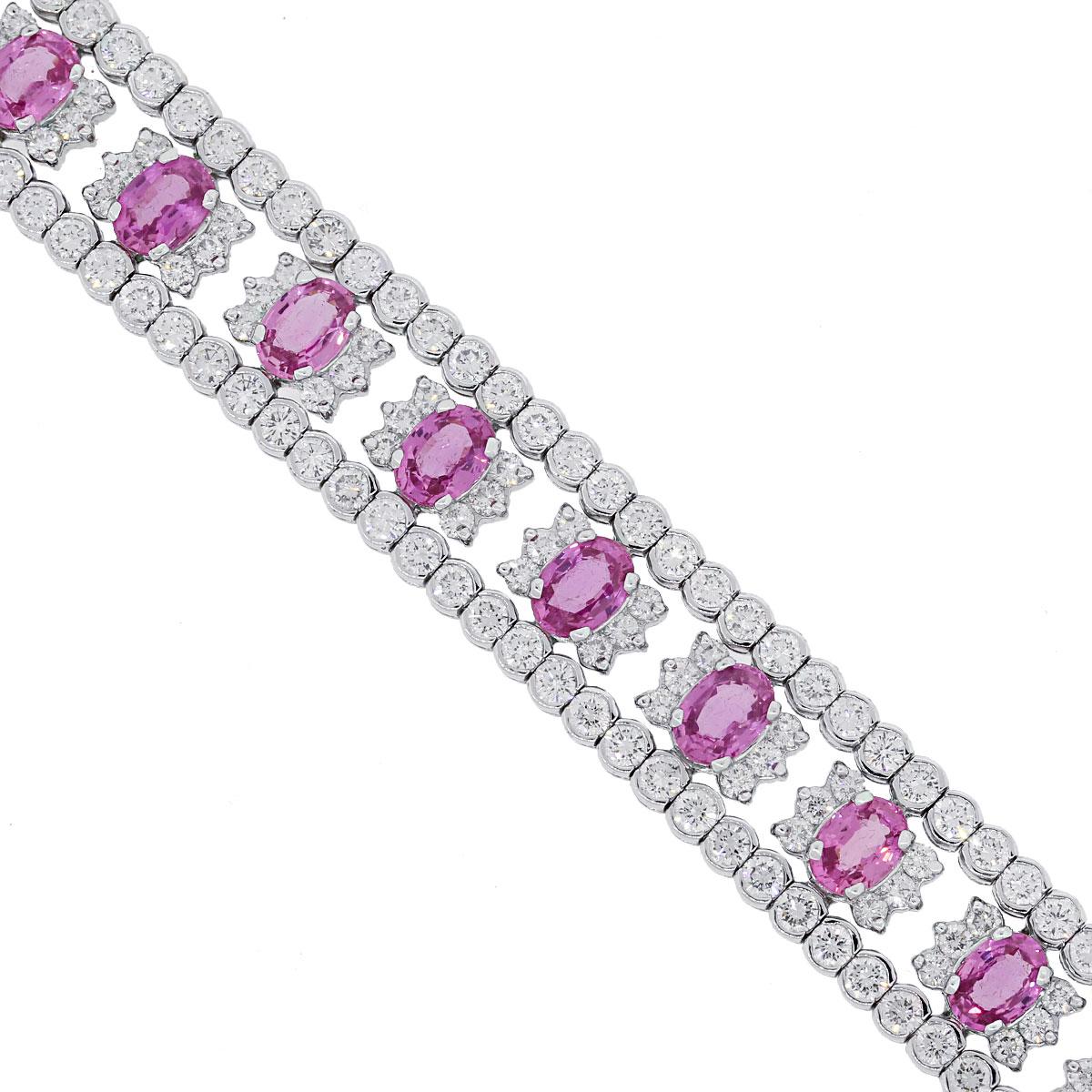 Oval Cut Pink Sapphire and Round Diamond Bracelet For Sale at 1stDibs