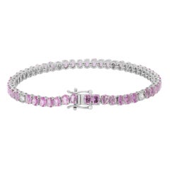 Oval Cut Pink Sapphire & Diamond Tennis Bracelet 14K White Gold