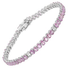 Pulsera de tenis de zafiro rosa talla oval y diamantes Oro blanco de 14 quilates