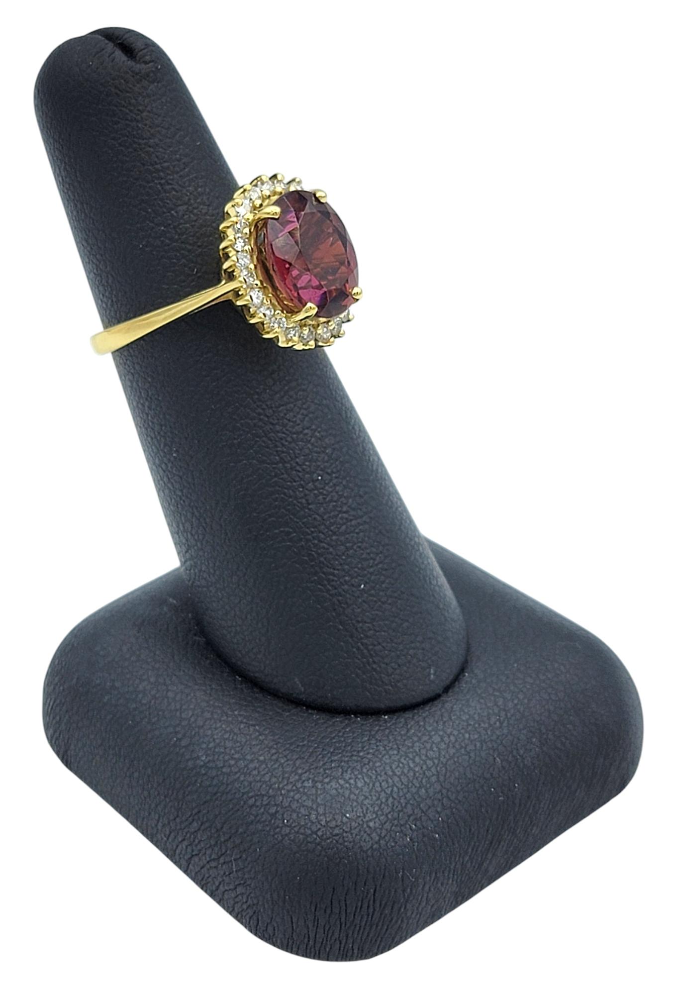 Oval Cut Pink Tourmaline and Diamond Halo Cocktail Ring in 18 Karat Yellow Gold For Sale 5