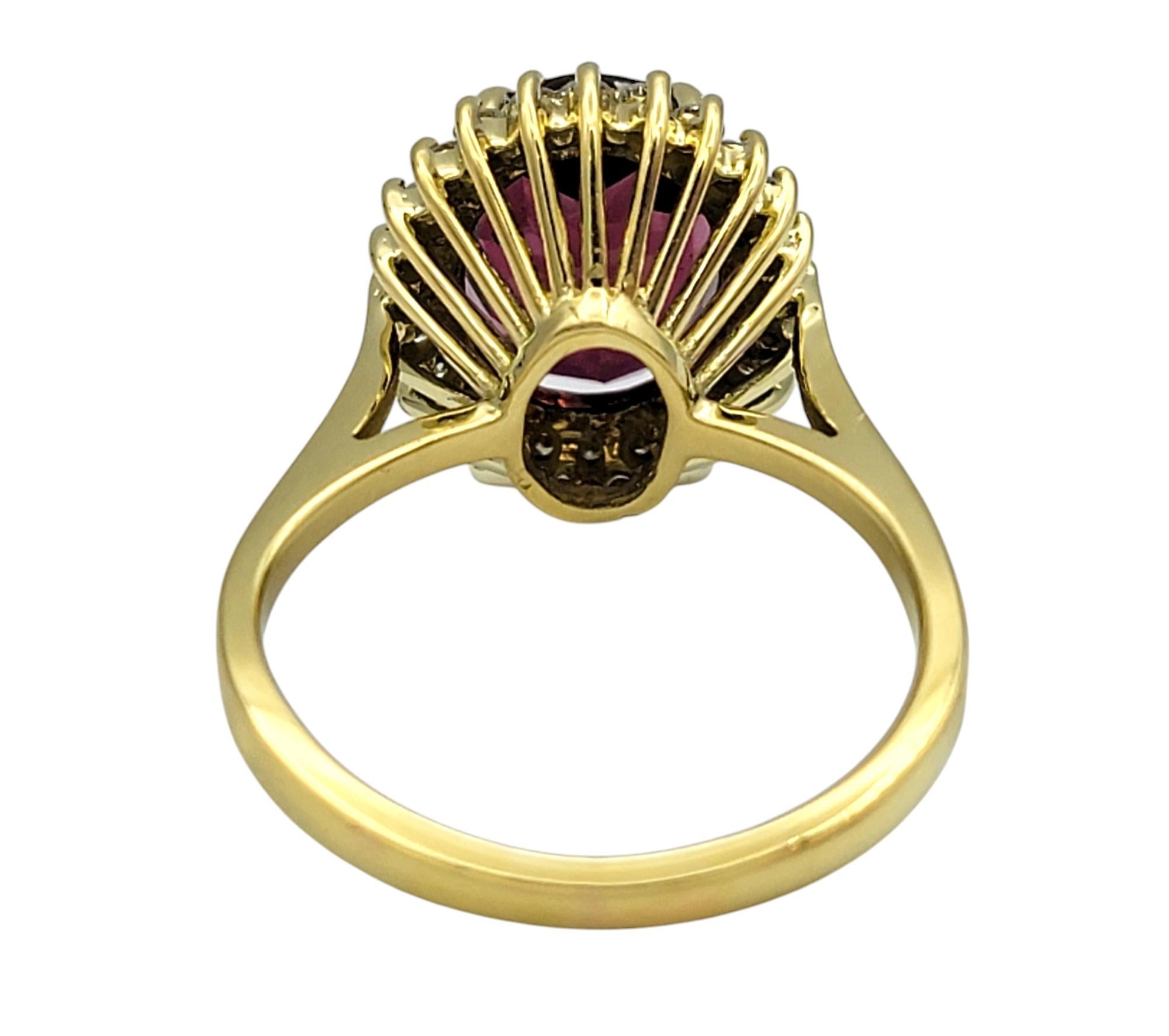 Oval Cut Pink Tourmaline and Diamond Halo Cocktail Ring in 18 Karat Yellow Gold For Sale 1