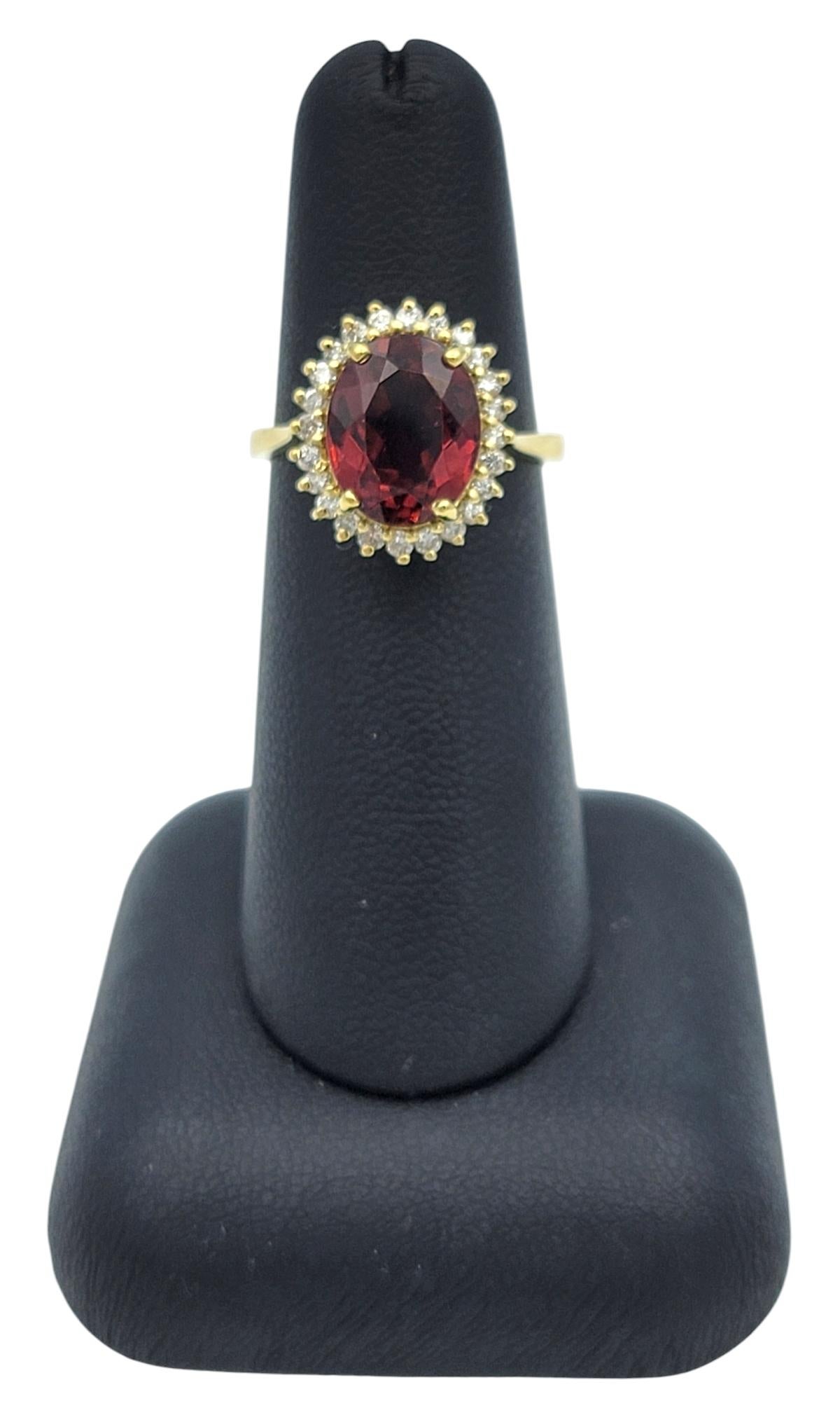 Oval Cut Pink Tourmaline and Diamond Halo Cocktail Ring in 18 Karat Yellow Gold For Sale 4