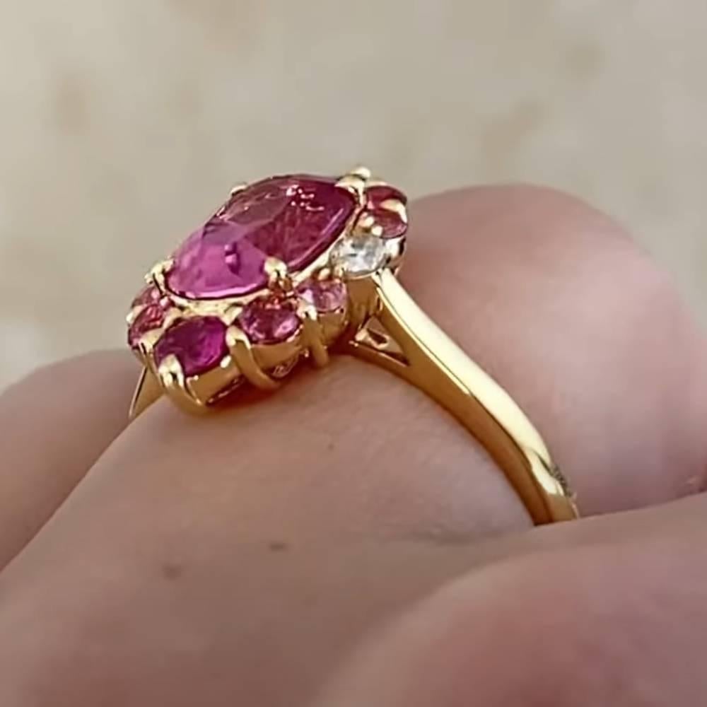 Art Deco Oval Cut Pink Tourmaline Cluster Ring (Approx. 1.90-Carats), Platinum For Sale