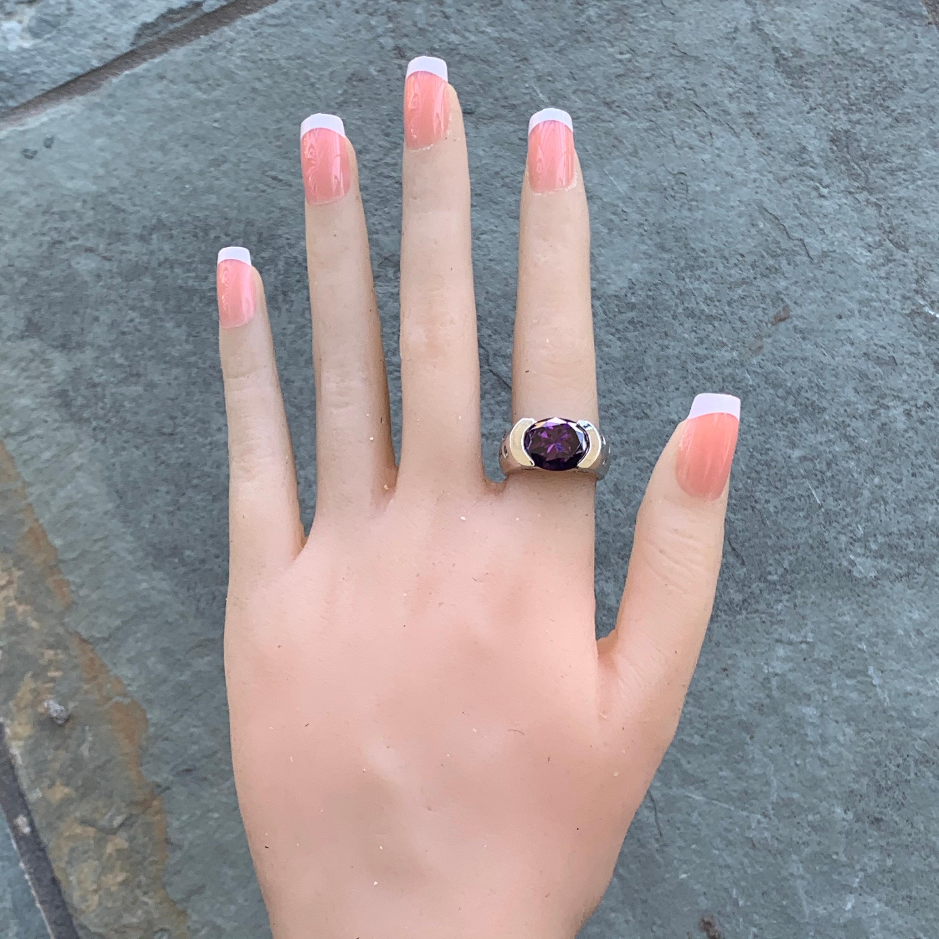 Retro Oval Cut Purple Gemstone Ring, 6 Carat TW For Sale