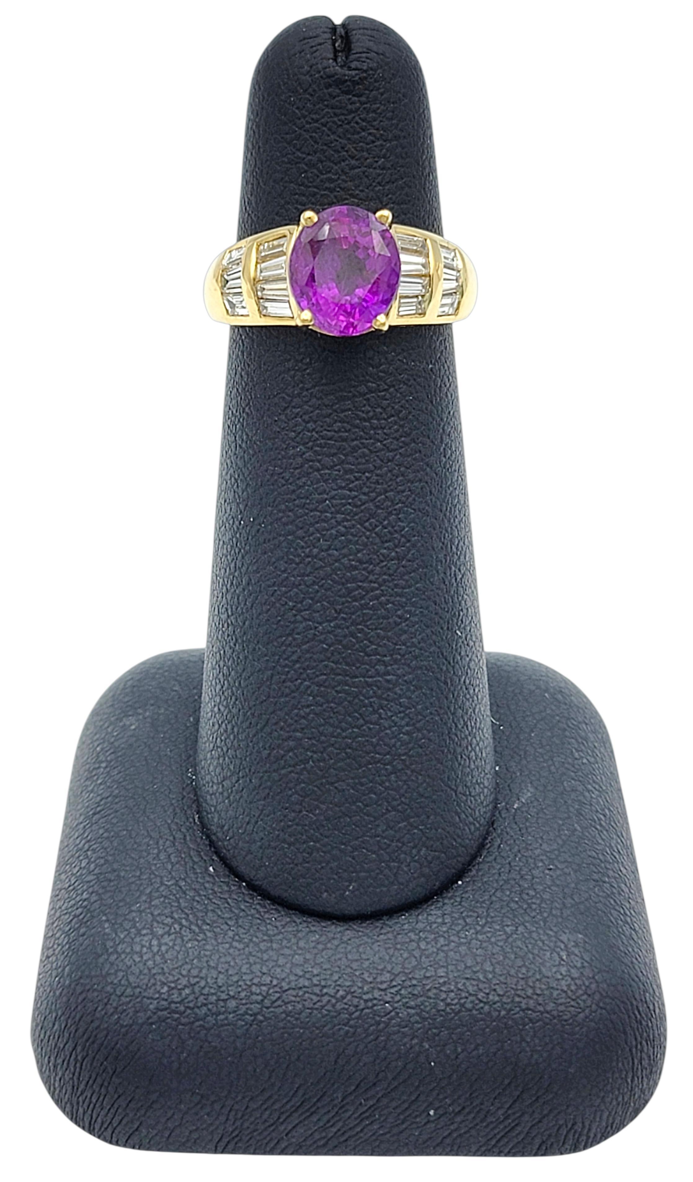 Oval Cut Purple Sapphire and Baguette Diamond Ring in 18 Karat Yellow Gold im Angebot 4