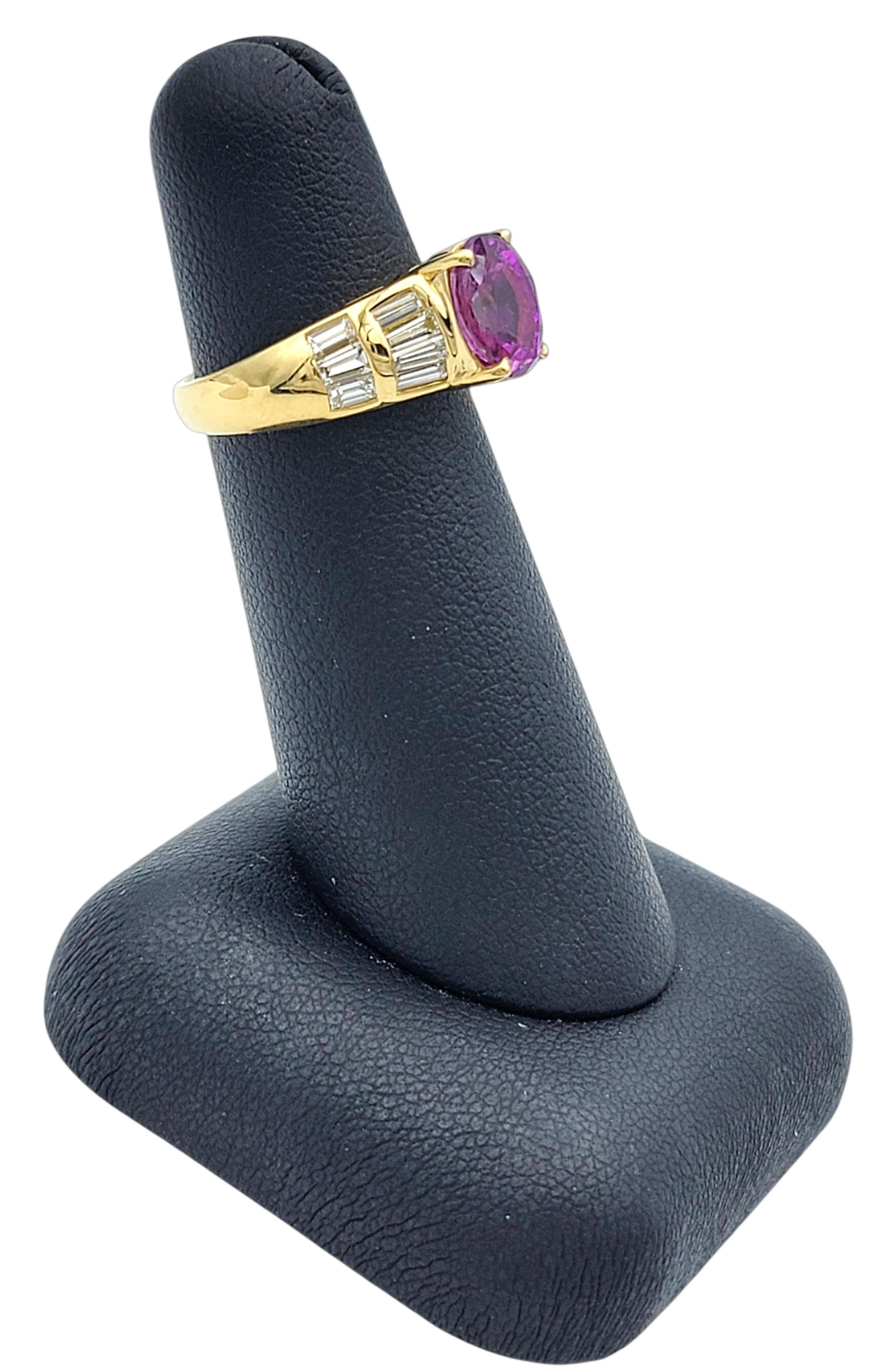 Oval Cut Purple Sapphire and Baguette Diamond Ring in 18 Karat Yellow Gold im Angebot 5