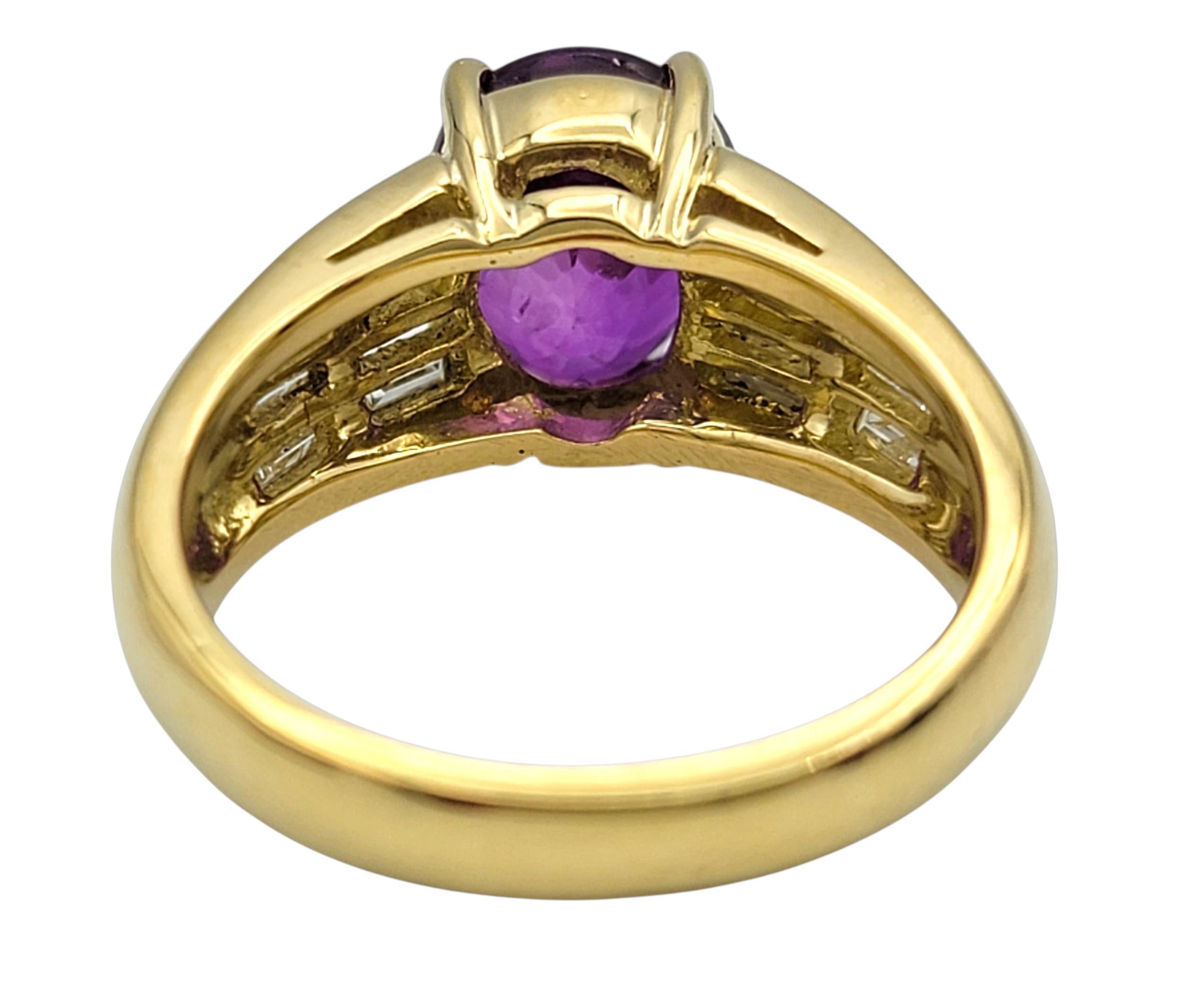 Oval Cut Purple Sapphire and Baguette Diamond Ring in 18 Karat Yellow Gold im Angebot 1