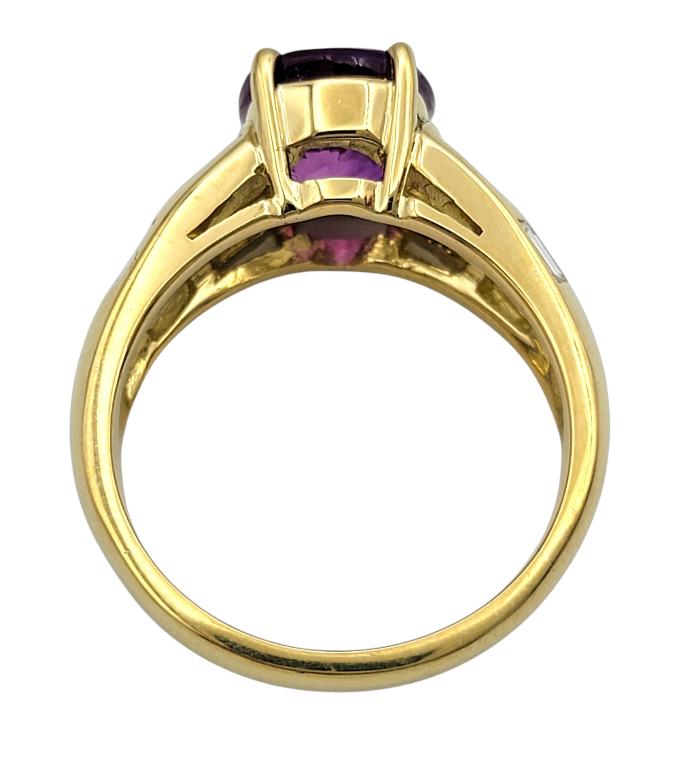 Oval Cut Purple Sapphire and Baguette Diamond Ring in 18 Karat Yellow Gold im Angebot 2