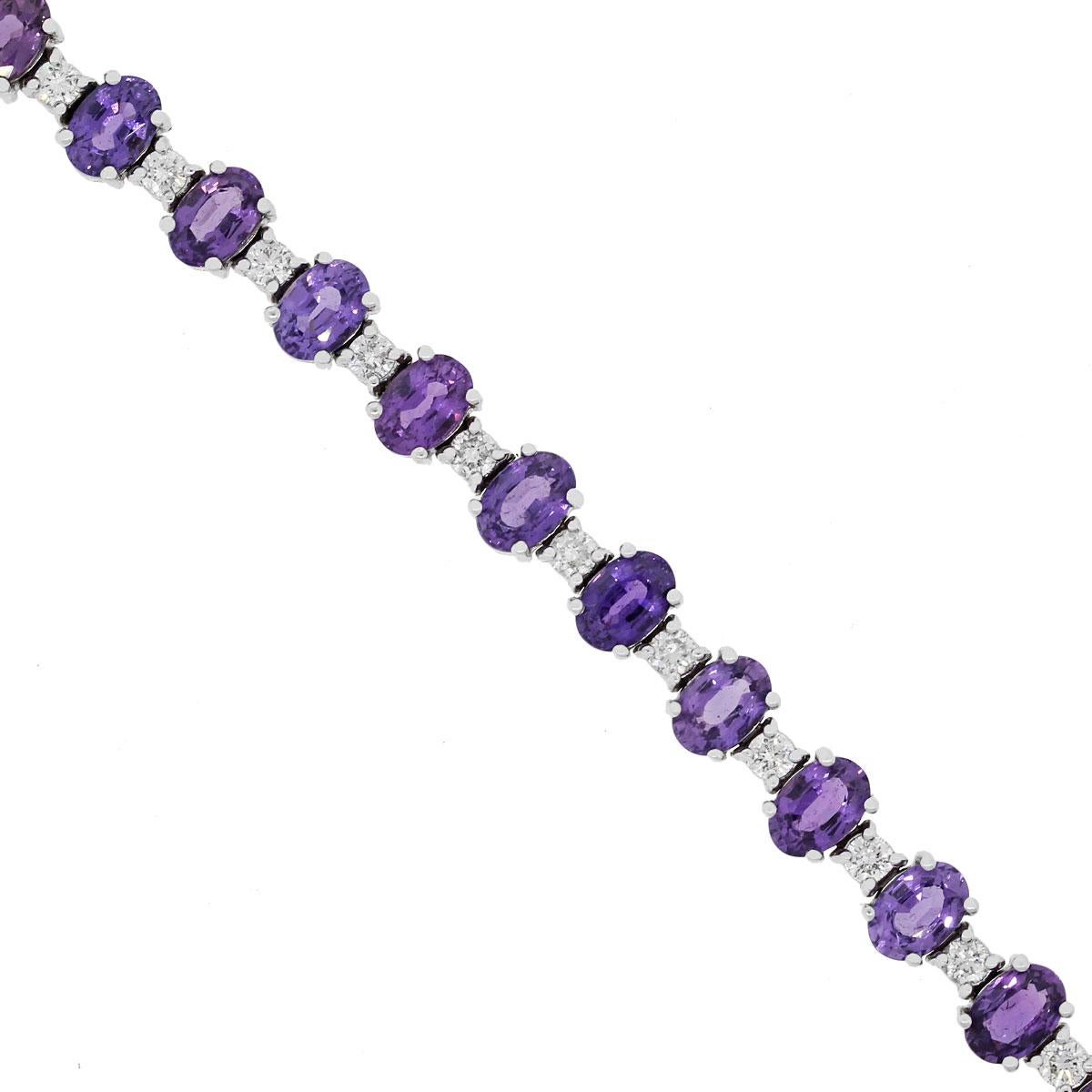 Oval Cut Purple Sapphire and Round Diamond Bracelet