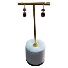 Pendientes de oro amarillo de 14 quilates con diamantes en forma de gota de amatista violeta de corte ovalado