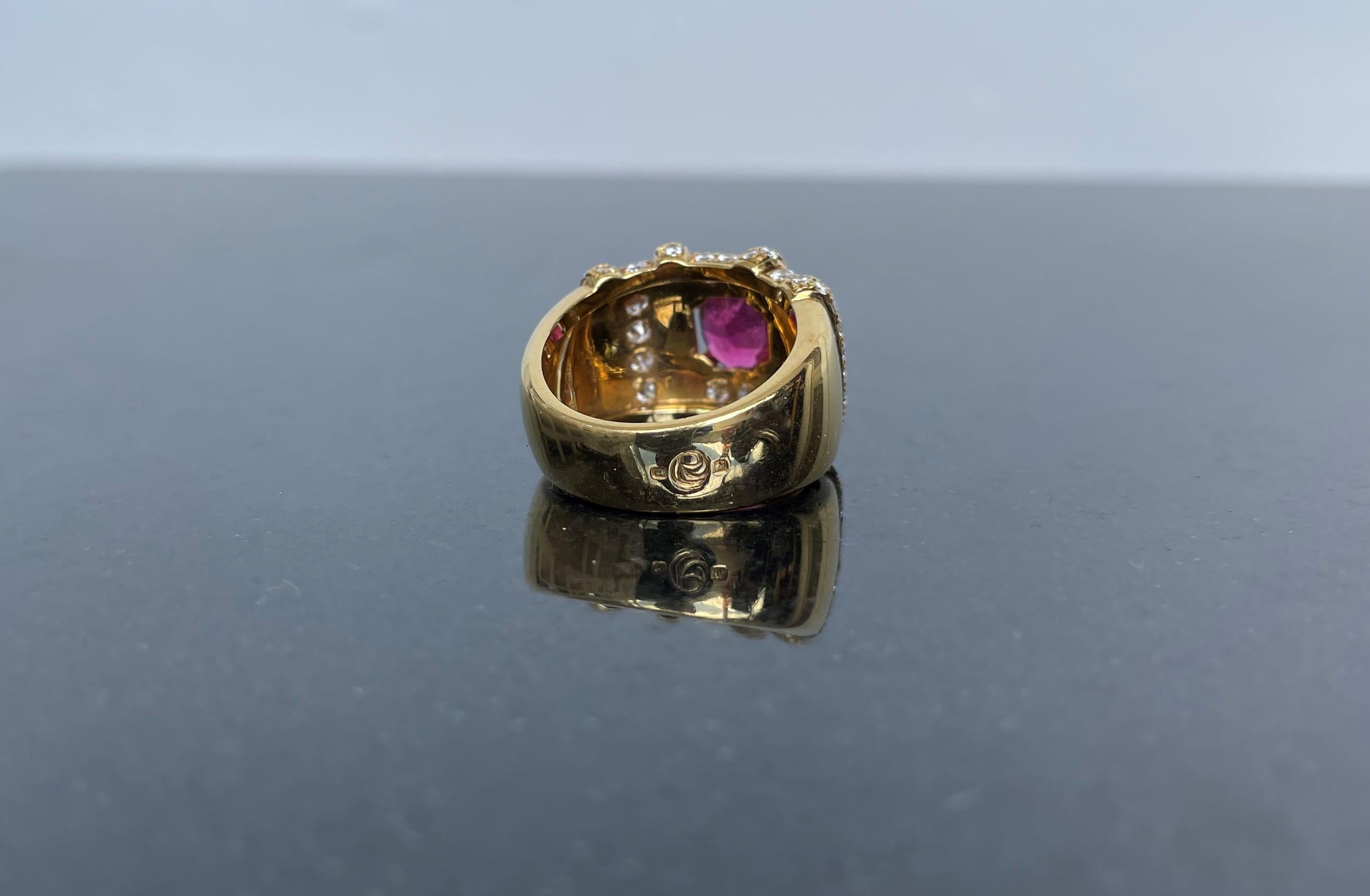 Rosior Oval Cut Rubelite and Diamond Cocktail Ring set in Yellow Gold 2