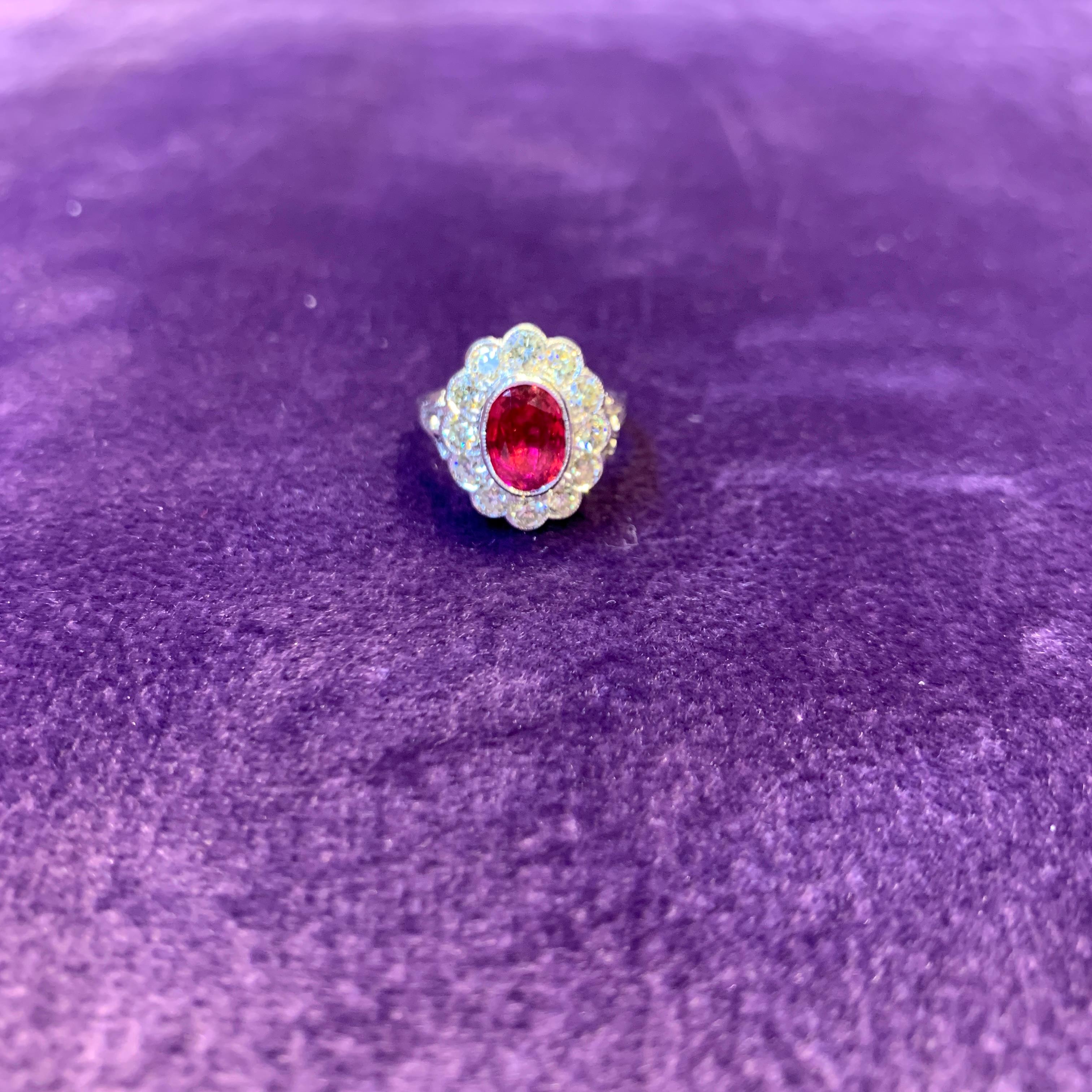 Oval Cut Rubellite & Diamond Flower Ring For Sale 1