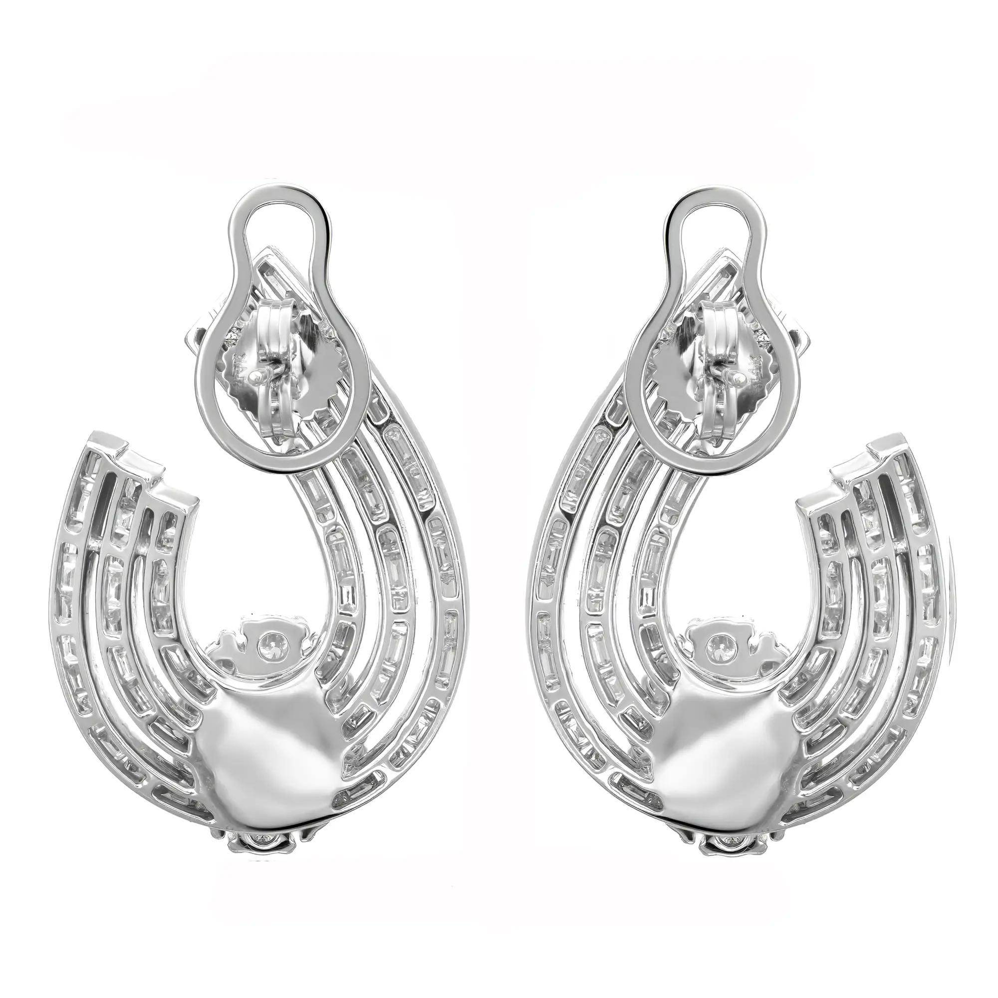 Modern Oval Cut Ruby 1.95Ctw And Diamond 5.75Ctw Hoop Earrings 14K White Gold For Sale