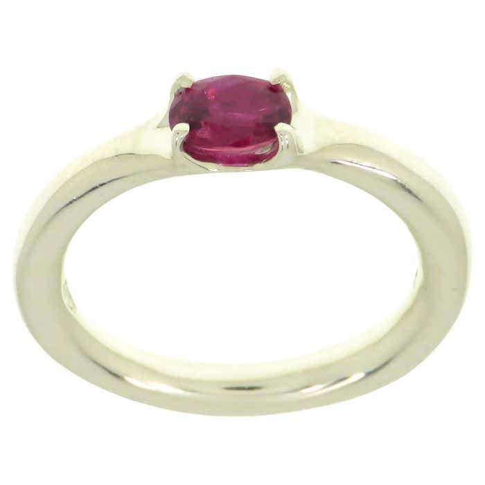 Oval Cut Ruby 9 Karat White Gold Band Ring Handcrafted in Italy For ...