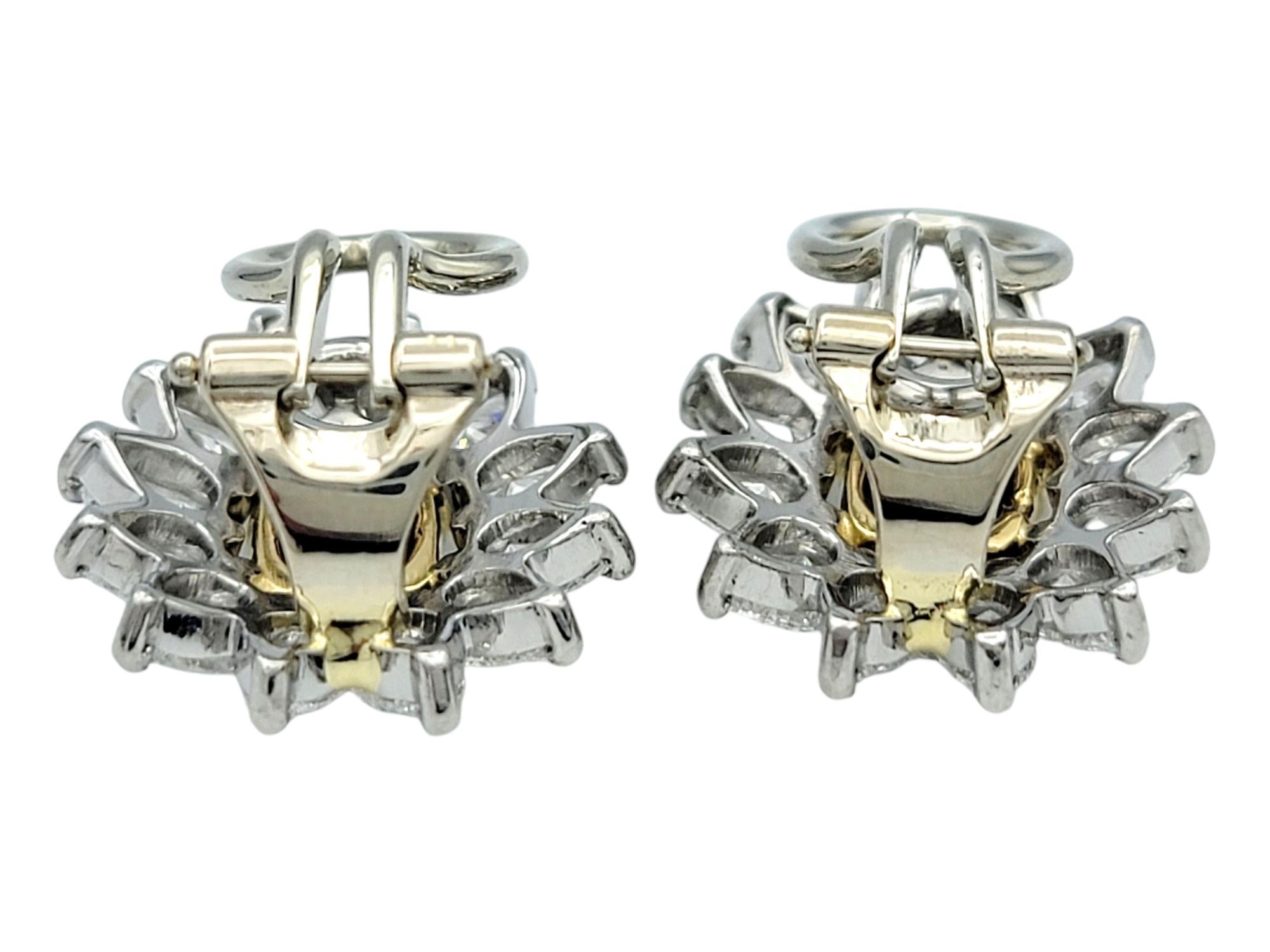 Contemporary Oval Cut Ruby and Diamond Halo Clip-On Earrings in 18 Karat White & Yellow Gold For Sale
