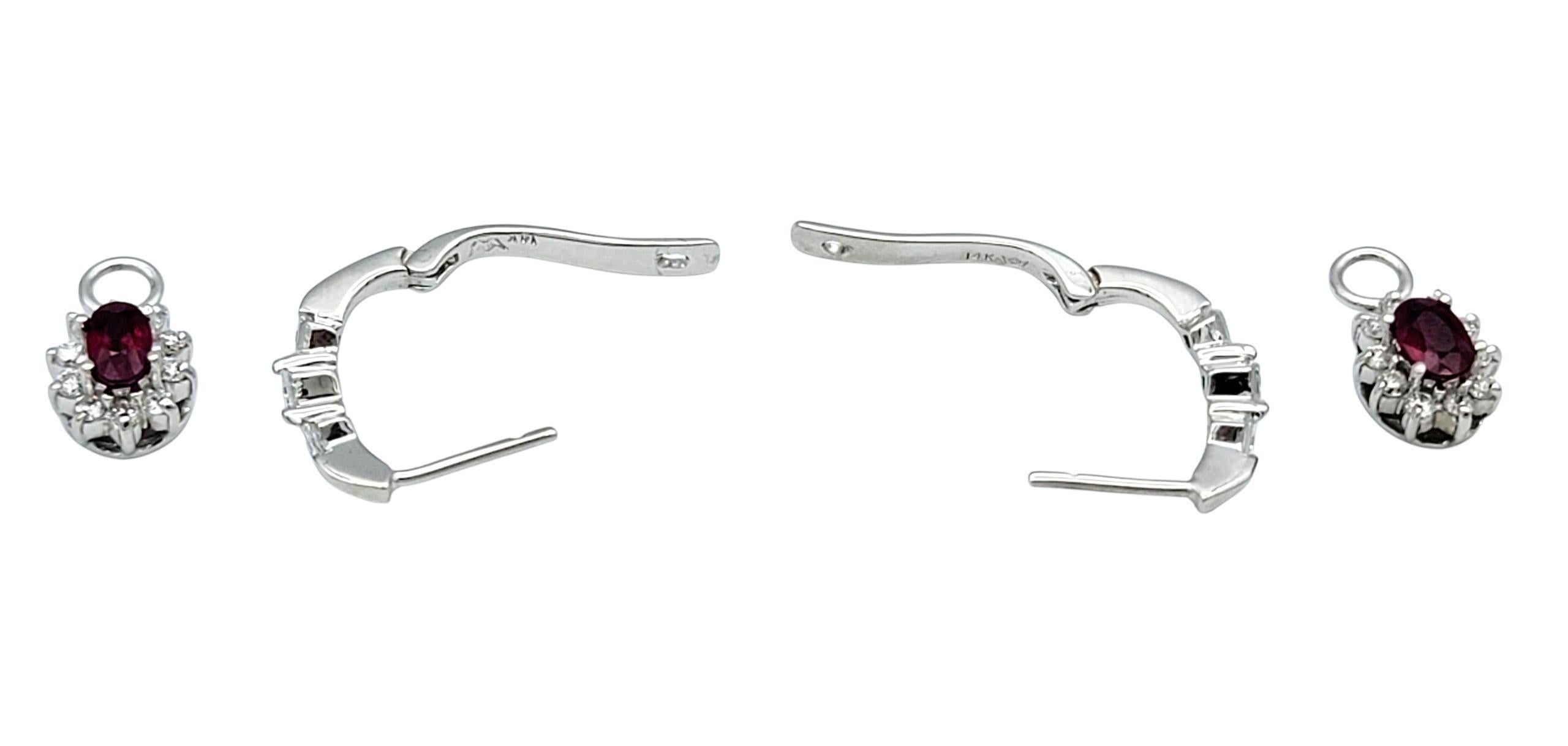 Boucles d'oreilles convertibles pendantes en or 14 carats avec rubis de taille ovale et diamants multiples en vente 1