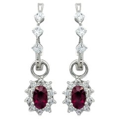Oval Cut Ruby and Multi Diamond Dangle Convertible Earrings in 14 Karat Gold