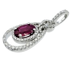 Oval Cut Ruby and Pavé Diamond Teardrop Pendant in 18 Karat White Gold