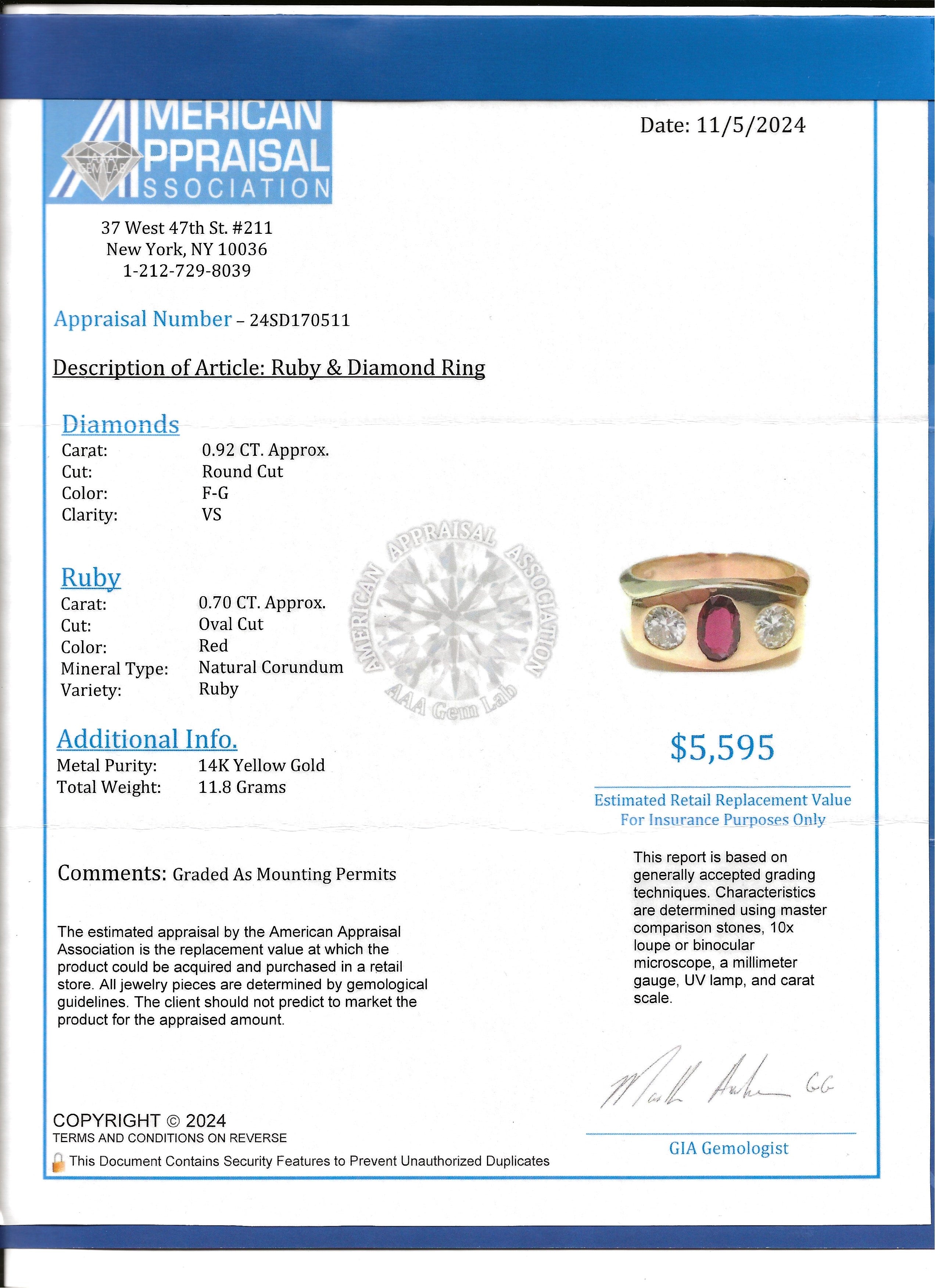 Bague à trois pierres en or jaune 14 carats avec rubis ovale et diamants ronds en vente 6