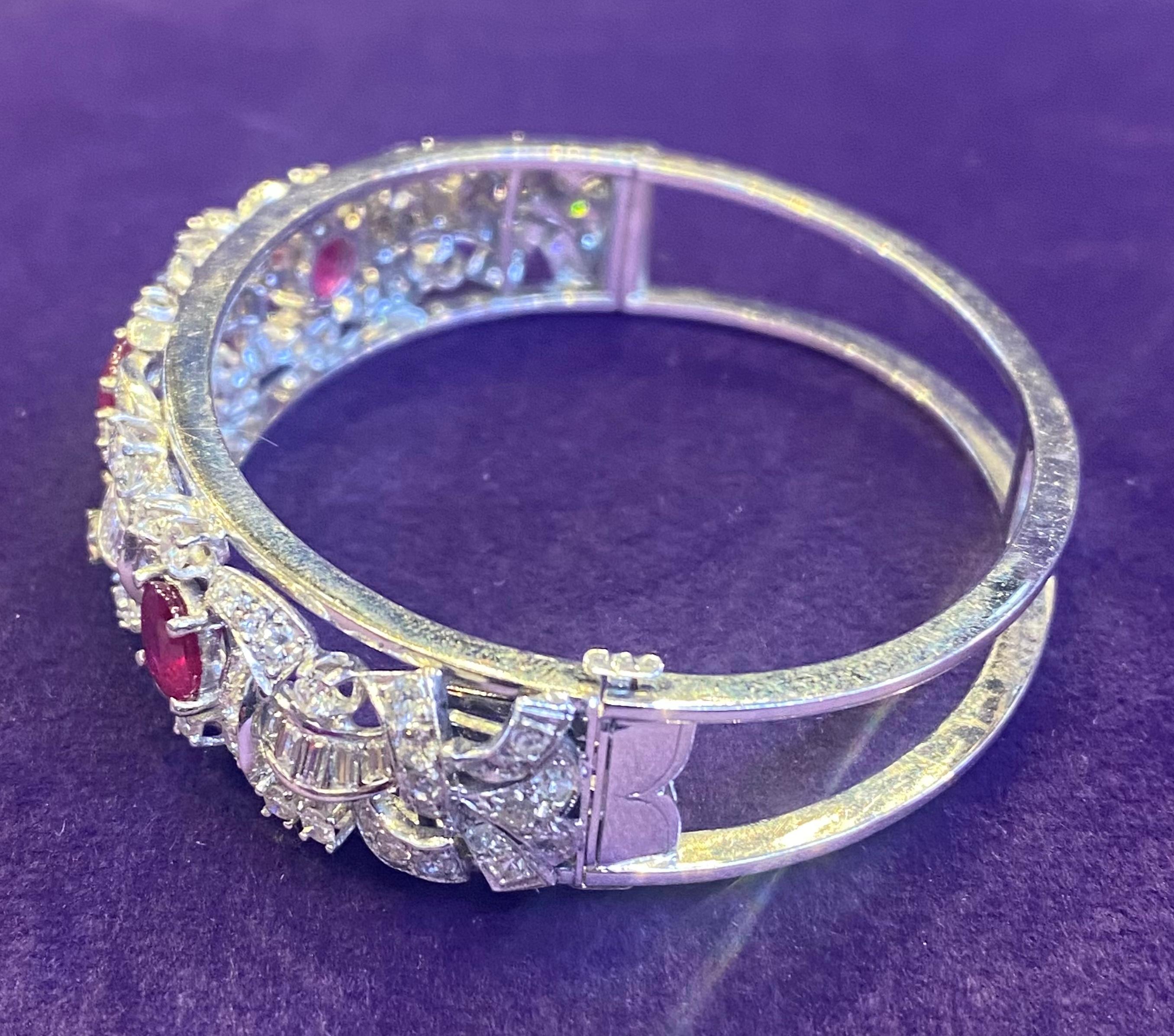 Oval Cut Ruby & Diamond Bangle Bracelet For Sale 3