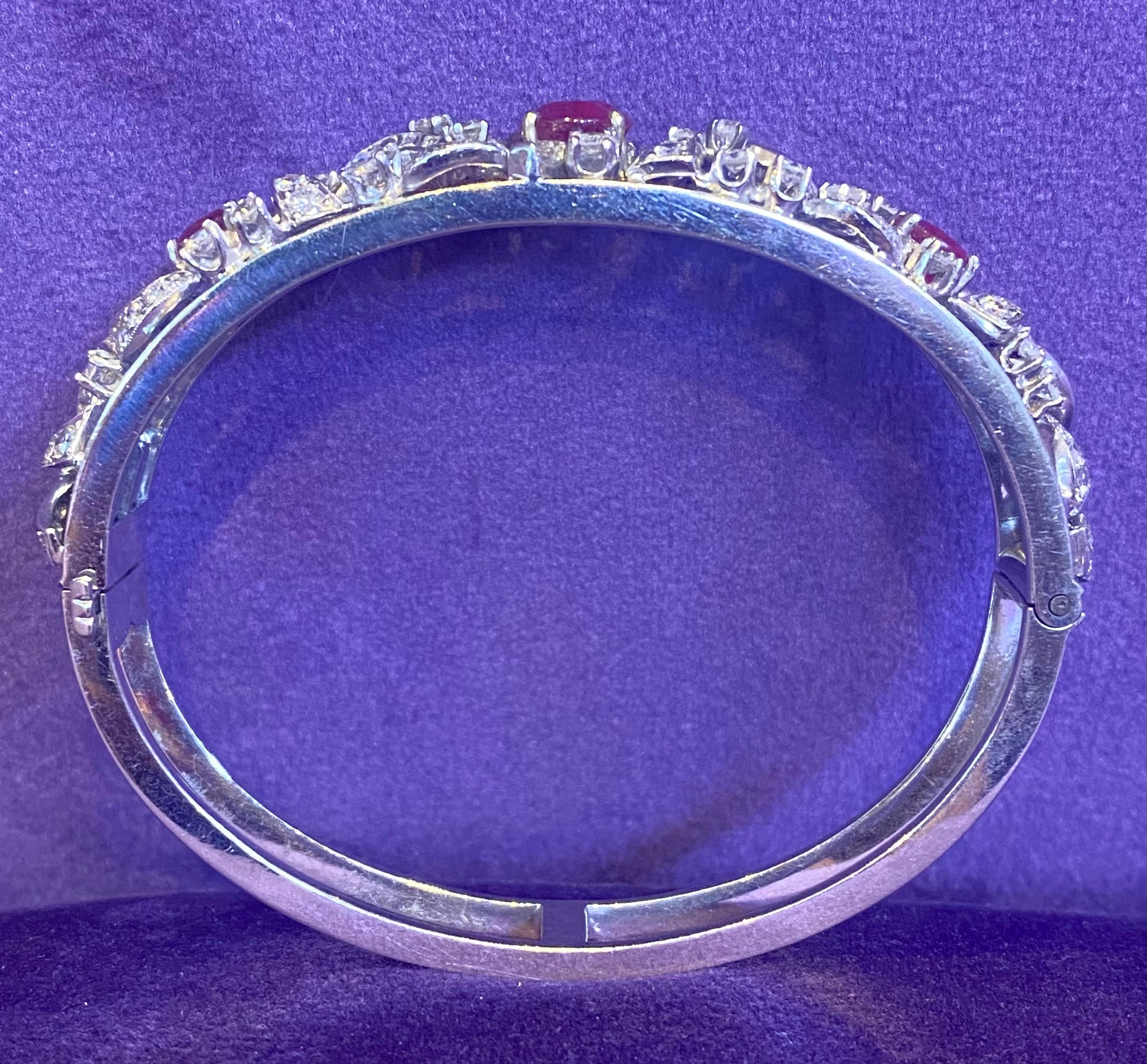 Oval Cut Ruby & Diamond Bangle Bracelet For Sale 4