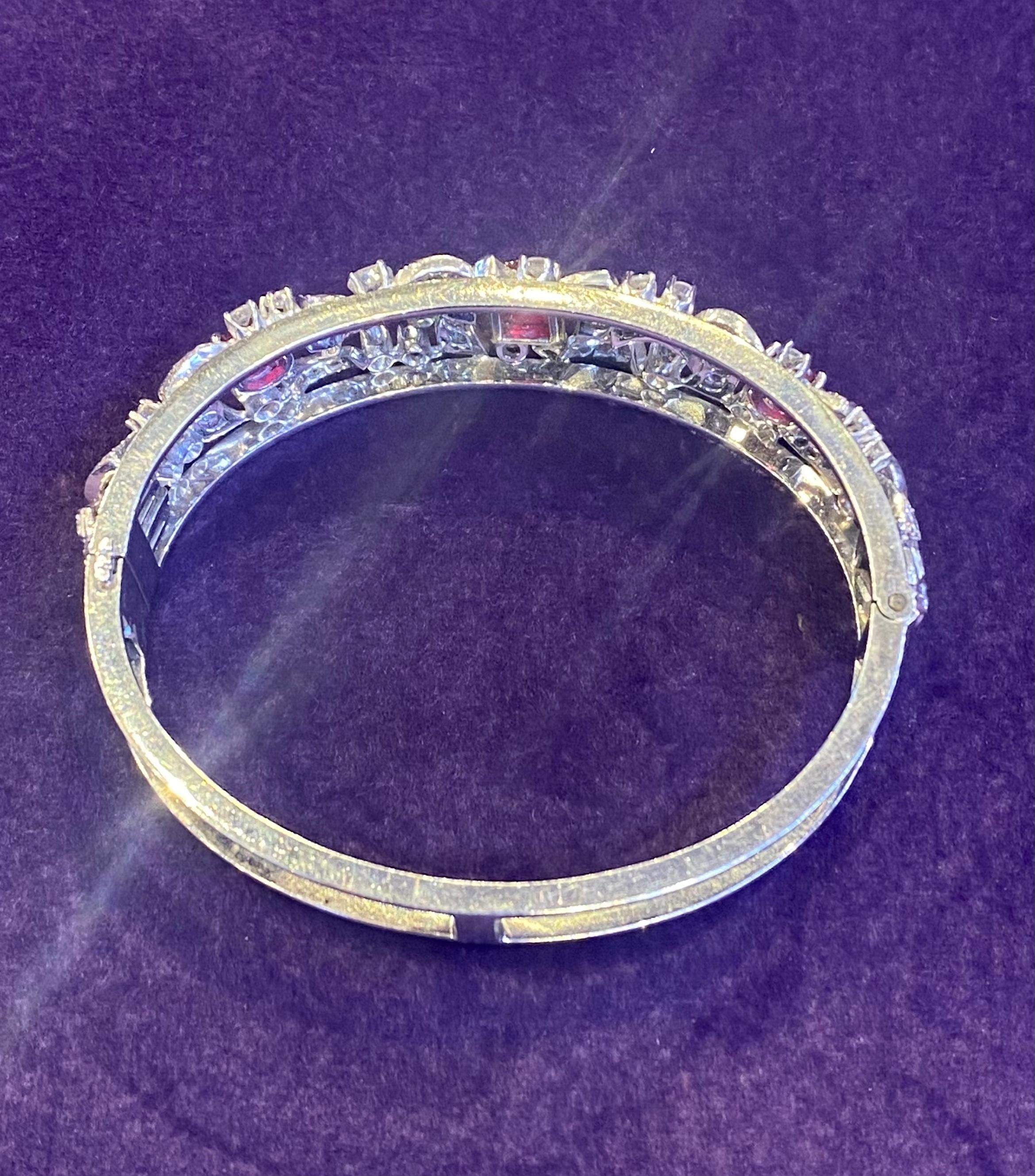 Oval Cut Ruby & Diamond Bangle Bracelet For Sale 5