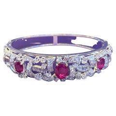 Oval Cut Ruby & Diamond Bangle Bracelet