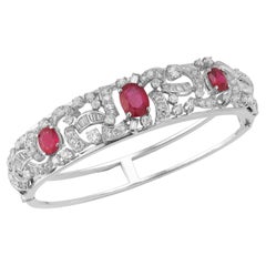 Retro Oval Cut Ruby & Diamond Bangle Bracelet
