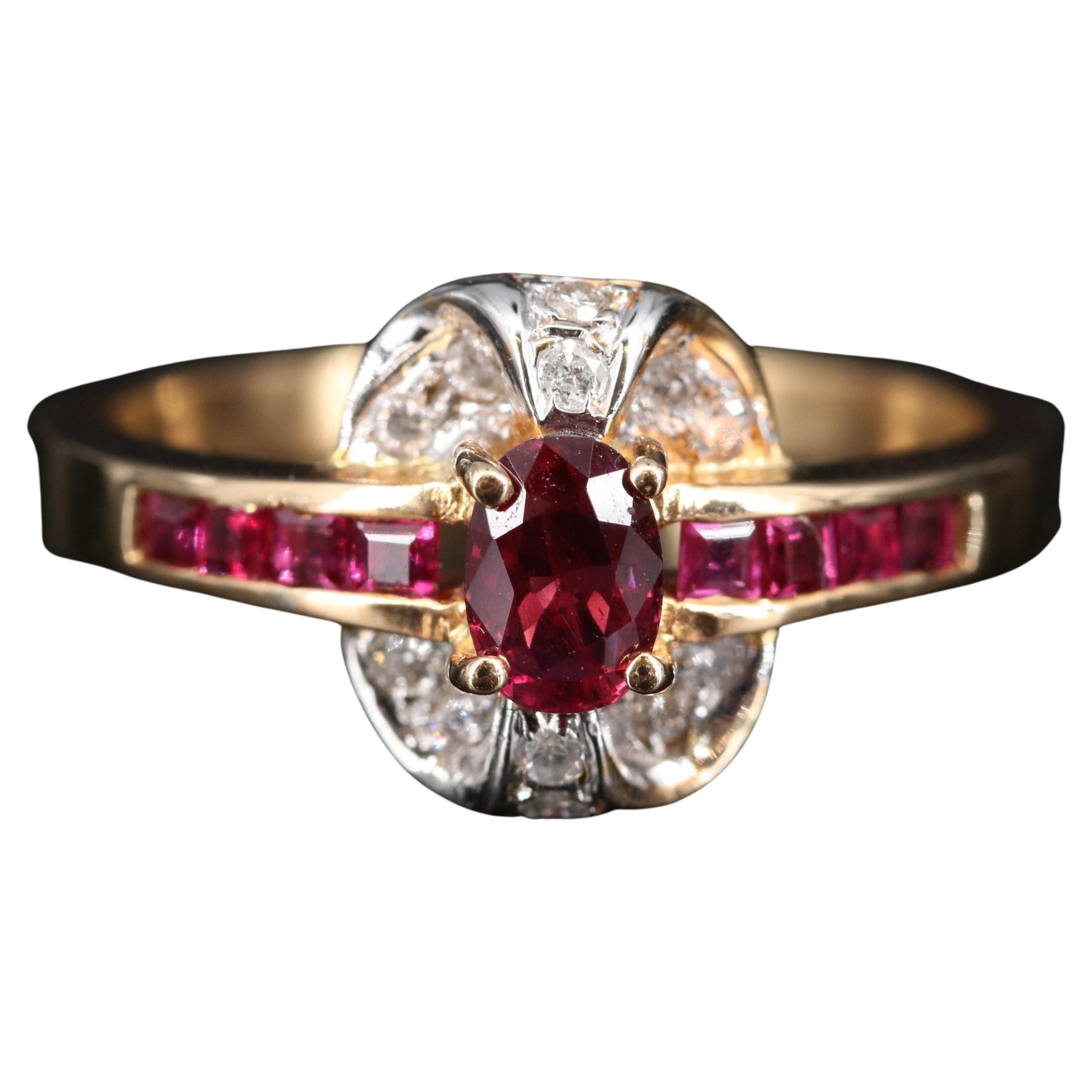 Oval Cut Ruby Diamond Engagement Ring, Victorian Ruby Yellow Gold Wedding Ring