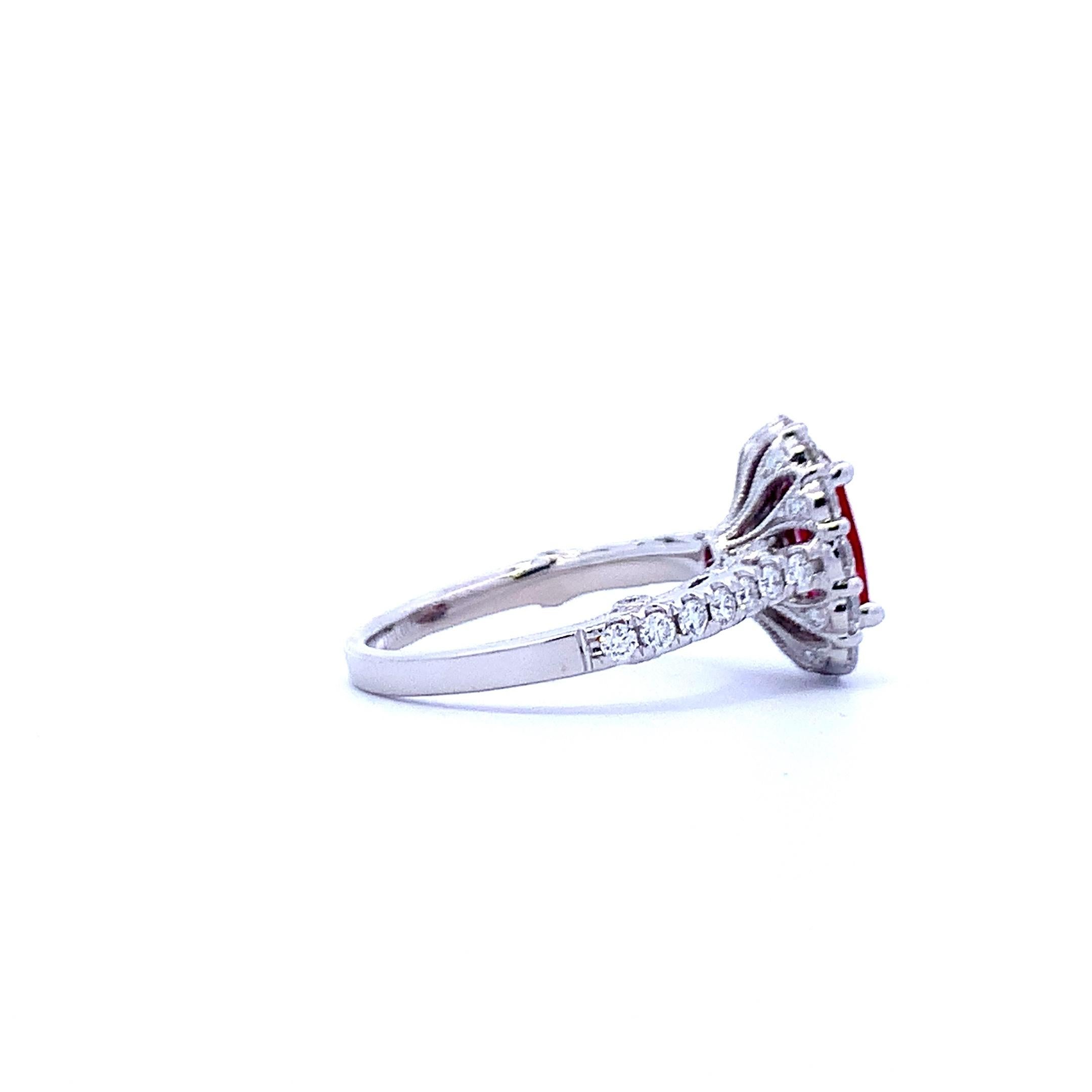 Oval Cut Ruby Halo Ring In New Condition In Great Neck, NY