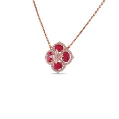 Oval Cut Ruby Pendant Necklace in 18 Karat Gold with Diamond