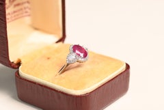 Ruby and Diamond Engagement Ring. GIA 1ct Burma Ruby Diamond Accent Platinum