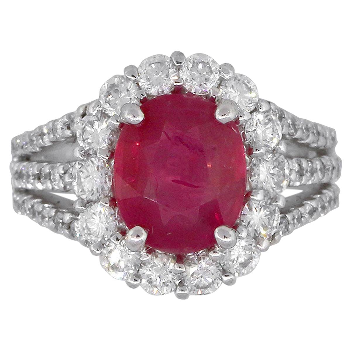 Oval Cut Ruby Ring with Diamonds