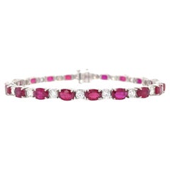 Oval Cut Ruby & Round Brilliant Diamond Bracelet in 18k White Gold