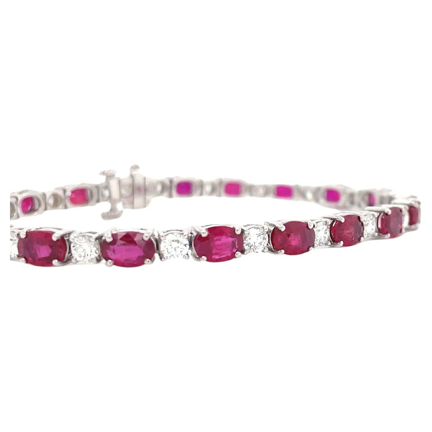 Modern Oval Cut Ruby & Round Brilliant Diamond Bracelet in 18k White Gold For Sale