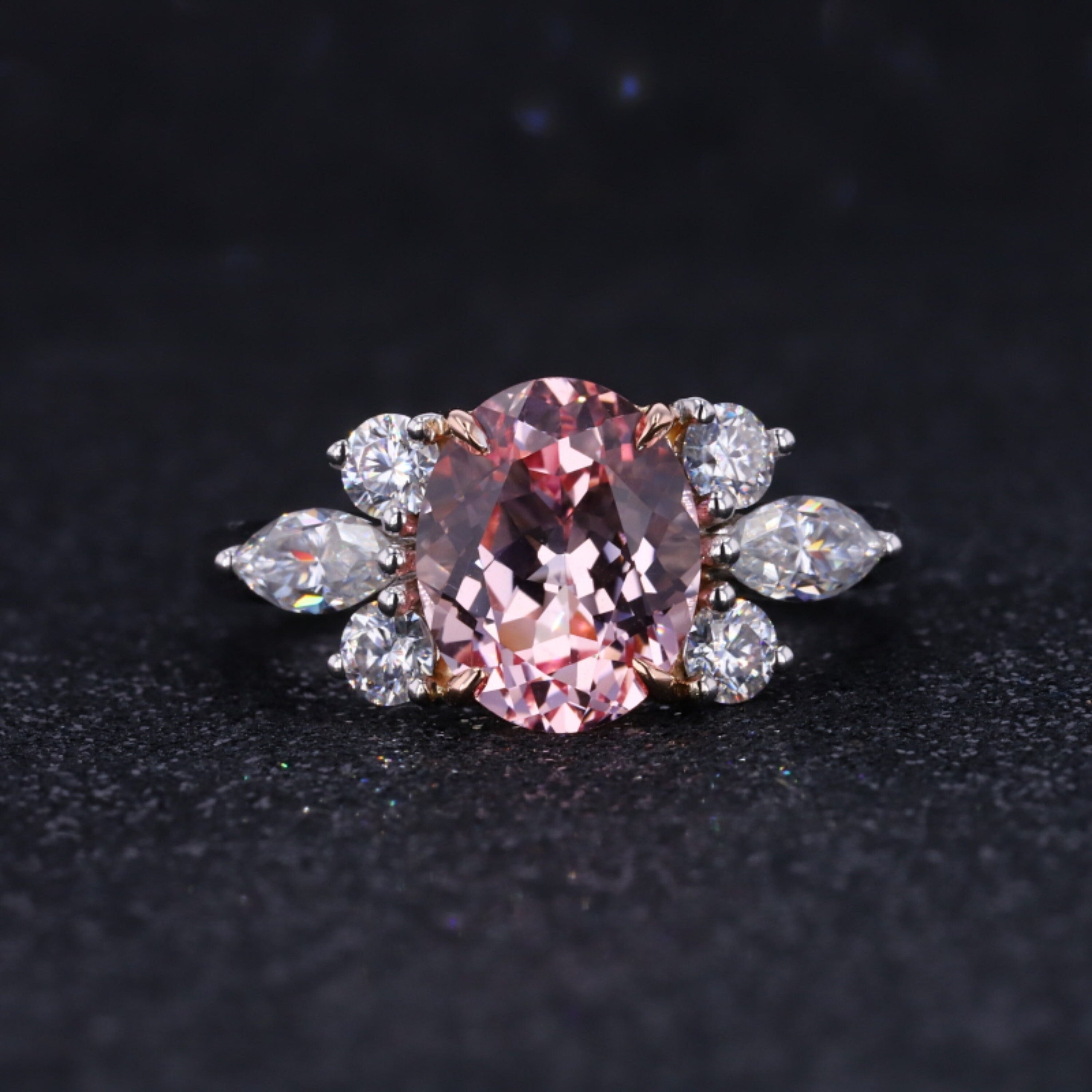 For Sale:  Oval Cut Sakura Pink Diamonds Engagement Ring, 18K Gold Diamonds Bridal Wedding