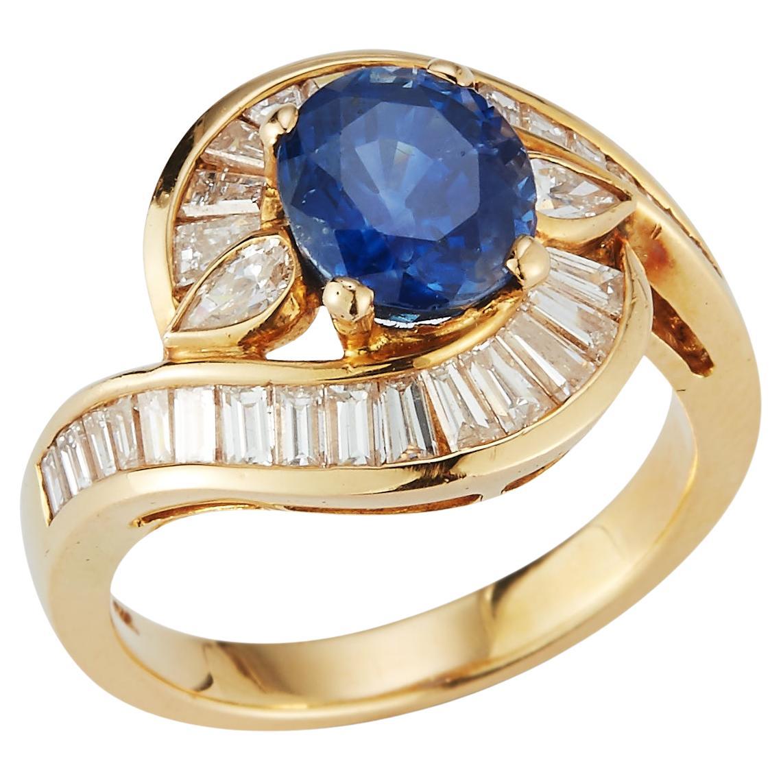 Oval geschnittener Saphir Baguette Diamant Halo Ring